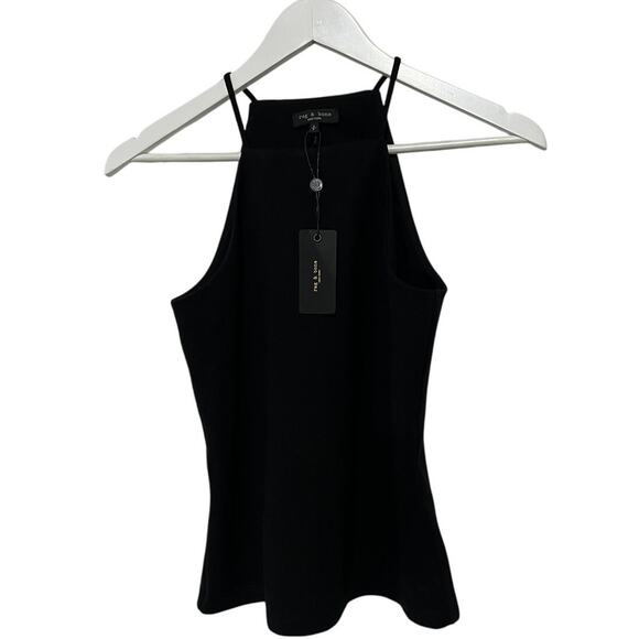 RAG & BONE WOMENS SMALL IRINA HIGH NECK STRETCH JERSEY KNIT TANK TOP BLACK - Picture 3 of 13